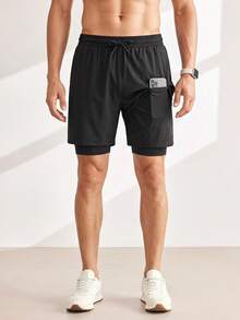 Driftmere Men Sports Shorts, Professional Training Quick-Dry Inner Lining Shorts, Running Fitness Ice Silk Thin 2 In 1 3/4 Shorts - Black - View 1