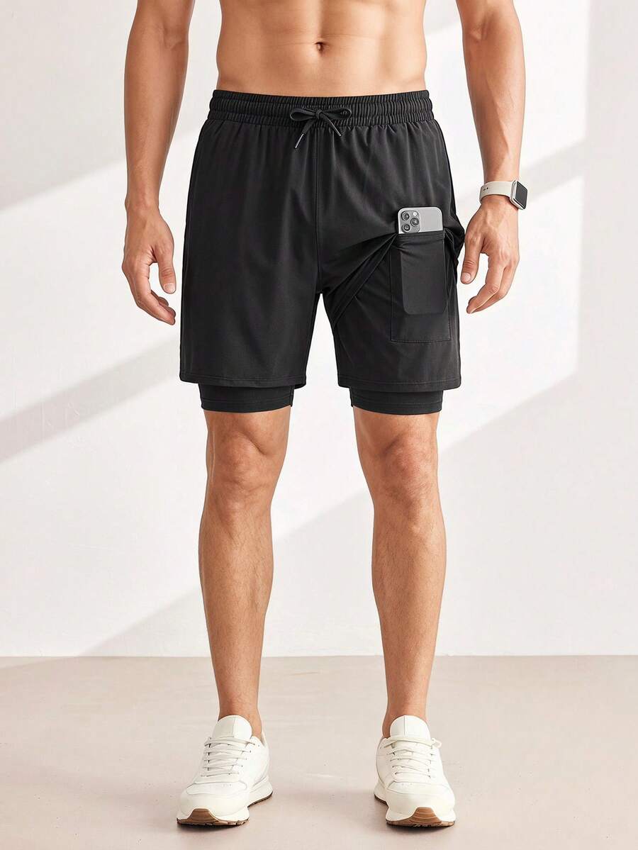 Driftmere Men Sports Shorts, Professional Training Quick-Dry Inner Lining Shorts, Running Fitness Ice Silk Thin 2 In 1 3/4 Shorts - Black - View 1