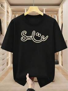 Maglietta da uomo taglie forti, 100% cotone, con ricamo "Smile", collo rotondo, maniche corte. Maglietta casual e comoda a maniche corte. - Bianco - Visualizzare 6