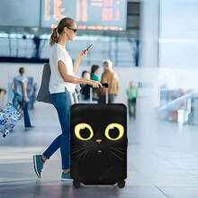 1pc Black Cat Print Luggage Cover, Fits 18-32 Inch Suitcases, Dust-Proof Elastic Travel Accessory, Effectively Protects Luggage - View 2