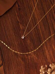 Layered Gold Necklaces For Women,14K Gold Plated CZ Pendant Necklace Stack Dainty Layering Teardrop Choker Necklaces Set Cute Gold Jewelry Sets - Gold - View 5