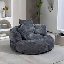 Lazy Sofa, Single Seat Bean Bag Sofa Chair, High-Back Durable Chenille Soft Recliner, Upholstered Lounge Sofa Chair, Includes 3 Pillows, Indoor/Outdoor Use, No Assembly Required, Suitable For Living Room, Bedroom And Apartment(Dark Gray) - 灰色 - 查看 2