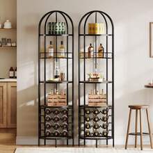 5-Tier Industrial Arched Wine Rack, Freestanding Bar Wine Cabinet With Bottle Holder, Vintage Metal Display Unit For Wine Bottles, Glassware, Home Bar, Kitchen, Dining Room Comedor Indoor Household Party & Bistro Decor - 1 - View 6