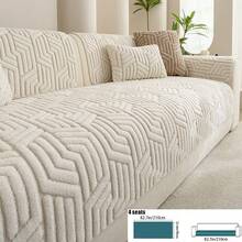 1pc Geometric Embossed Plush Sofa Cover, Non-Slip Washable Sofa Protector, Suitable For Pet Homes, Neutral Wabi-Sabi Style, Living Room Bedroom Dining Room All-Season Use, Multiple Sizes And Colors Available - White - View 14