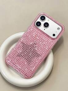 Y2K Cute Glitter Pink Polka Dot & Star Pattern Phone Case, Compatible With IPhone 17 Pro Max 17 Pro 17 16 Pro Max 16 Pro 16 15 Pro Max 15 Pro 14 Pro Max 14 Pro 13 12 11, Luxury Rhinestone Textured Soft Back Cover - Pink - View 5