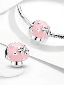 1 pieza Cuenta de niña de hongo rosa de plata de ley 925, adecuada para pulsera DIY, joyería de mujer para combinar a diario - Estilo 6 - Ver 5