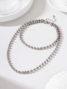 1件時尚極簡誇張雙層疊戴圓形仿珍珠項鍊，龐克風女款項鍊，多種穿戴方式，適合派對、夜店、日常穿著與送禮 - 銀色2 - 查看 5