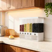 6-Compartment Multifunctional Dry Food Dispenser, Grain And Muesli Storage Container, Rice Dispenser With Graduated Measuring Cup For Household, Kitchen And Pantry Organization - 查看 3