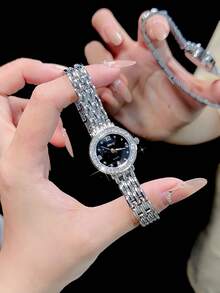 NARY 1pc Elegant & Luxurious And Fashionable Ladies' Watch Decorated With Rhinestones, Small And Exquisite Quartz Watch, For Gifts, Daily,Festival Wear - Black - View 4