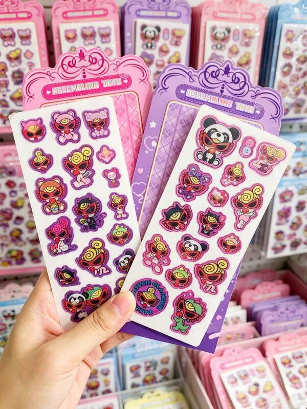 A Set Of Waterproof And Anti-Slip Japanese Anime Style 3D Interesting Stickers Made Of Solid Material, With Embossed Patterns That Have A Three-Dimensional Texture And Atmosphere, Featuring A Mixed Color Design And Asymmetrical Shapes.
