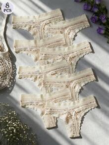 8PCS Floral Panties, Cotton Small Floral Thong, French Countryside Gentle Style, Everyday Girl Commute, Mix And Match Multiple Colors - Multicolor - View 9