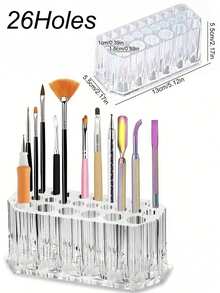 26-Slot Nail Brush Storage Rack, Desktop Eyeliner & Makeup Brush Organizer, Acrylic Makeup Brush Holder, Nail Tool Accessory Display Stand - Multicolor - View 9