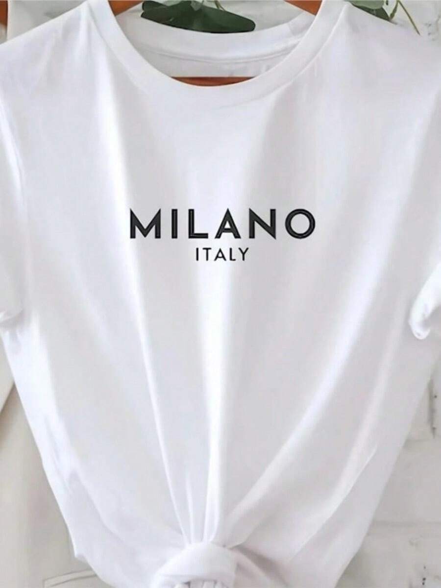 Letter Print Crew Neck T-Shirt, Casual Short SLeesve T-Shirt For Spring &Amp; Summer, Wo Clothing , Valentine's Day - 白色 - 查看 1