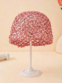 1pc Women's Y2K Cute Casual Fashion Contrast Color Sequin Hollow Breathable Handmade Knitted Hat, Suitable For Outings, Photo Decoration, Music Festivals, Holidays And Other Occasions. - A - View 2