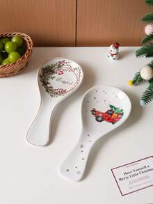 1pc Christmas Holly Ceramic Spoon Rest, Can Hold Soup Spoon And Long Handle Spoon, Kitchen Countertop Anti-Splash And Anti-Drop Spoon Holder, Suitable For Home Decor Tableware Storage, Tableware Cutlery, Soup Spoon Tray, Gift, Holiday Decoration - Multicolor - View 9
