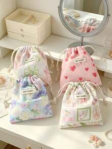 Cute Floral Drawstring Bag, Portable Mini Cosmetic Bag, Jewelry, Headphones, Dust-Proof Storage Bag, Portable Miscellaneous Organizer Bag - Multicolor - View 2