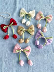 Kẹp tóc nơ mặt hoa tulip 6/3/1 cái, bền và thân thiện với tóc, phụ kiện tóc ngọt ngào dễ thương cho bé gái và trẻ em, phù hợp đeo hàng ngày, đi chơi, đi học và hẹn hò - Nhiều màu - Xem 6