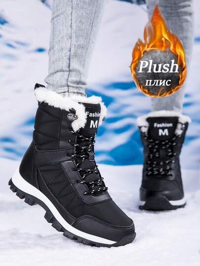 STARNOVO Women's Double Star Snow Boots Winter New Style Thermal Lined Thick High-Top Snow Boots, Anti-Slip Outdoor Skiing Mid-Calf Cold-Proof Boots, Autumn/Winter Outdoor High-Top Ankle Boots Women Thermal Lined Thick Warm, Women's Anti-Slip Wear-Resistant Thick Winter Snow Boots, Comfortable Warm Outdoor Hiking Boots