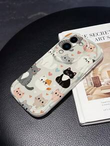 1 buah Casing Ponsel Lucu dengan Tepi Bergelombang, Motif Kartun Kucing dan Hati, Bahan TPU Lembut, Tahan Guncangan, Kompatibel dengan Ponsel Seri 1000. - Putih - View 3