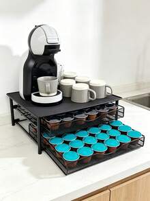Coffee Capsule Storage Drawer Organizer, Coffee Capsule Drawer,Coffee Station Rack, 2-Tier Metal Coffee Pod Holder Stand, Coffee Machine Shelf For Kitchen Countertop - Black - View 3