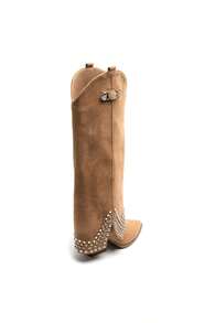 VIKIVIKI SHOES Women's Studded Biker Boots With Buckle, Pointed Toe, Rock Style, Y2K, Ideal For City, Parties, And Autumn/Winter - 駝色 - 查看 8