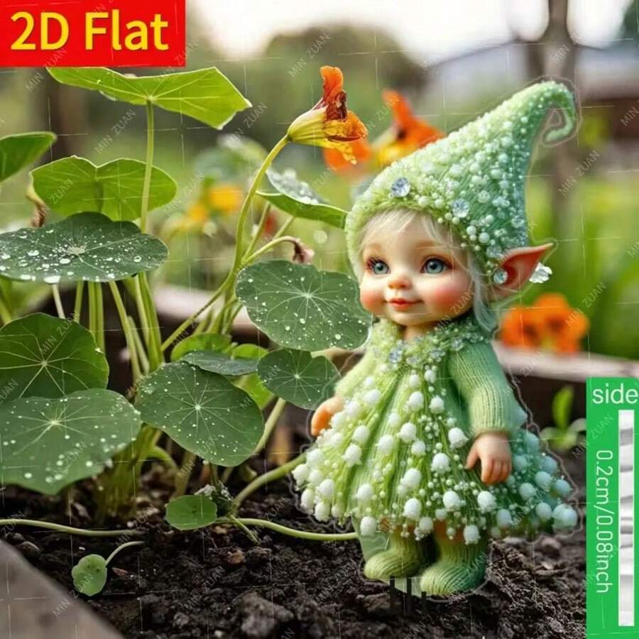 2D Flat Acrylic Green Elf Bonsai Decoration, Outdoor Decor, Suitable For Yard, Lawn And Garden Decoration - Realistic Details, Perfect Gift For All Seasons - A - View 1