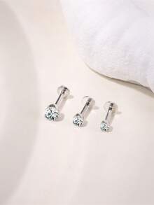 1件 2/3/4mm 莫桑石 925 純銀女款耳釘，經典耳軟骨耳飾，平底設計，適合日常佩戴與婚禮，高端珠寶 - 銀色 - 查看 4