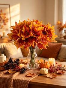 1/2 Stücke UV-beständiges künstliches Ahornblatt-Bouquet-Set - Premium realistisches künstliches Herbstlaub mit vorgebogenen Stielen - Ganzjährig haltbar, kein Verblassen, DIY Blumenwand, Halloween Dekoration, Thanksgiving Dekoration, Hochzeitsdekoration, Kaminmantel Girlande - Herbstfarben - Übersicht 2