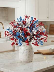 9pcs/Set Tricolor Baby's Breath Artificial Flower Bouquet,Patriotic Red White Blue Baby's Breath Floral Arrangement,Fake Flowers For Independence Day,Memorial Day, Dining Table Centerpiece,DIY Floral Decor,Home Decor, Indoor/Outdoor,Party,Wedding - Red, White and Blue - View 3
