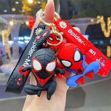 1pc 3D Silicone Figure Keychain, Cute Chibi Superhero Keychain With Printed Wrist Strap And Mini Spider Pendant, Anti-Drop Soft Rubber Charm, Suitable For Car Keys, Backpack, Handbag, Birthday Gift - Multicolor - View 5
