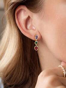 Summer Dangle Earrings For Women,Vintage Drop Earrings 14K Gold Plated Colorful Green Red Rhinestone Dangle Unique Earring Beach Jewelry - Gold - View 5