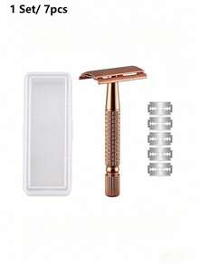 Dao cạo hai lưỡi màu vàng hồng 7/6/1 cái/bộ, unisex, tái sử dụng được, phù hợp dùng tại nhà và khi đi du lịch - Vàng hồng - Xem 12