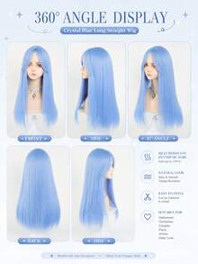 24 Inch Long Straight Blue Cosplay Wig For Women Heat Resistant Synthetic Fiber Wigs With Bangs Cosplay Lolita Anime Halloween Christmas Party Wig Wear - Multicolor - View 7