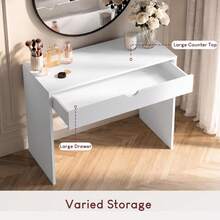 OYAJIA Compact Computer Desk, Study Table With Drawer, Writing Workstation For Study, Bedroom, Living Room, Wooden Dressing Table Vanity Computer Desk Bedroom Furniture Office,75 X 40 X 75 Cm,White - White - View 7