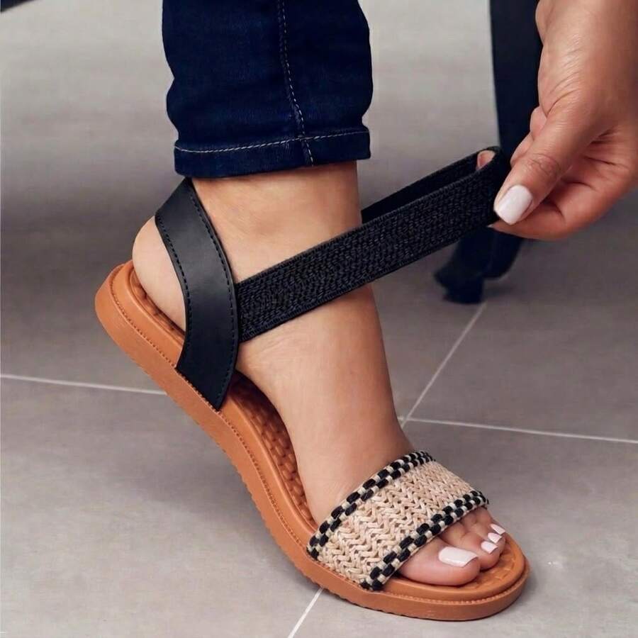 ALLEAN Flat Sandal With Elastic. - BLACK TRICOOR - View 1