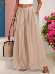 Women Pants - 卡其色 - 查看 1