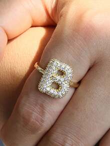 Bubble Cute 26 Letters Ring For Women Balloon Gold Plated Zirconia A-Z Letters Open Adjustable Ring Aesthetic Wedding Jewelry Gift - Gold - View 2