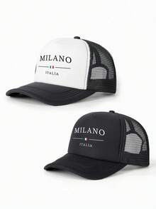 1件/2件裝 MILANO 字母印花海綿網格帽，米蘭義大利圖案印花中性海綿棒球帽，可調節戶外網格遮陽帽，輕量透氣，適合日常通勤 - 彩色 - 查看 12