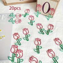 10/20pcs Exquisite Dual-Color Rose Paper Clips, Creative Shaped Metal Bookmarks, Cute Office Stationery - Multicolor - View 7