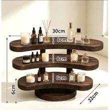 1pc 3-Tier Vintage Solid Wood Desktop Perfume & Cosmetic Organizer, Rustic Style Solid Wood Makeup Storage Box, Skincare, Jewelry, Perfume, Vanity Display Rack, Luxury Countertop Bathroom Bedroom Vanity Desktop Organizer, Home Decor Gift - Coffee Brown - View 7