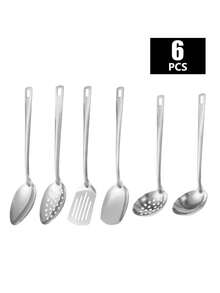 6/8pcs Stainless Steel Serving Utensils Set, Soup Ladle, Serving Spoon, Serving Spatula, Suitable For Home Kitchen, Hotel, Buffet, Banquet - Silver - View 9