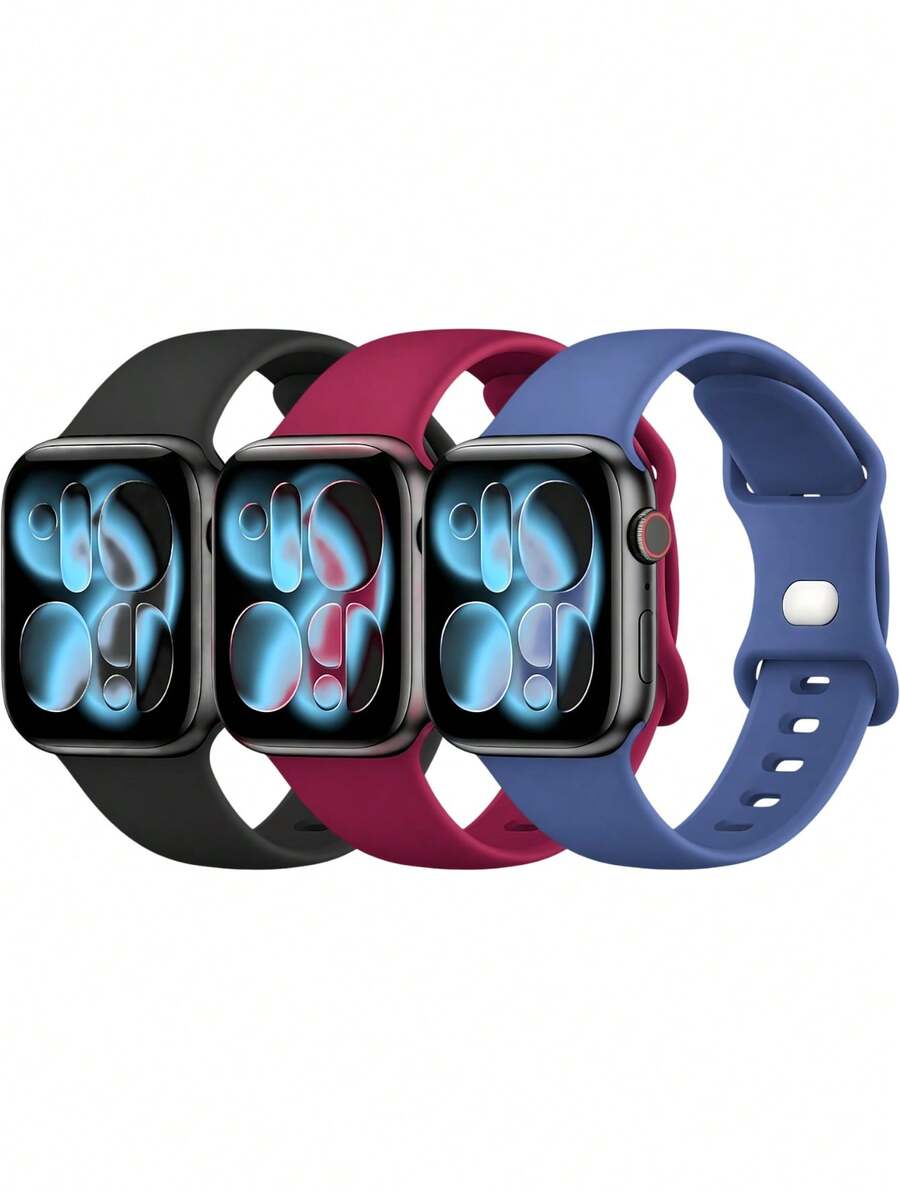 3pcs Band, Silicone Strap Fits 38/40/41/42/44/45/49mm Compatible With Apple Watch Ultra/SE/8/7/6/5/4/3/2/1, Unisex Fashion