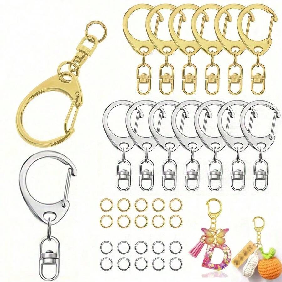 30/50/100pcs Keychain Making Kit, Includes Keychains And Connecting Rings, Suitable For DIY Bags, Phones, Pets, Keychain Crafts (Includes Small C-Shaped Clasps And Closed Rings)