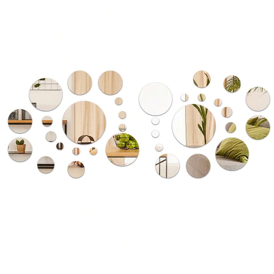 32pcs Round Mirror Wall Stickers, Acrylic Wall Decor With Mirror Effect, Unique Room Decoration Style, Suitable For Bedroom Vanity, Decorative Wall Mirror And Bathroom Decor