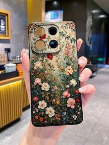 1pc Vintage Floral Camera Protection Phone Case UV Printed Compatible With Samsung/Galaxy/ Android Models - Black - View 7