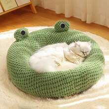 Cute Frog Shaped Plush Pet Bed, Open And Semi-Enclosed Options - Multicolor - View 11