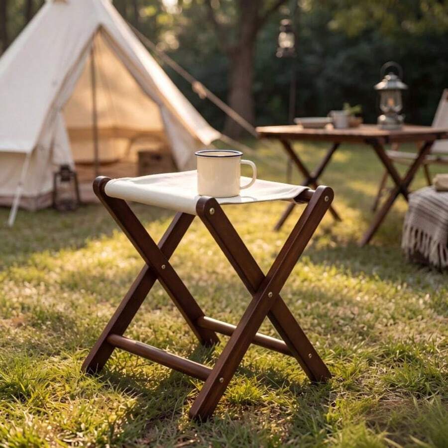 1pc Bamboo X-Shaped Folding Stool, Comfortable Outdoor Camping, Fishing, Picnic Seat, Indoor Spare Low Stool, Also Suitable For Balcony Garden Leisure Use - Outdoor Benches - View 1