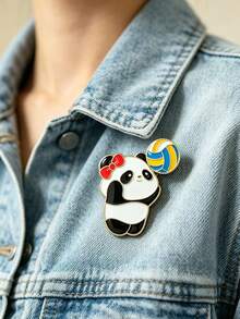 1 pezzo Spilla creativa e carina a forma di panda da pallavolo in lega, spilla animale cartone animato stile cinese, decorazione per zaino & giacca - Multicolore - Visualizzare 4