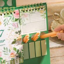 2027 Desktop Calendar With Stickers Labels, Portable Schedule Table Planner Daily Monthly Date Organizer Desk Weekly Calendars Green For New Year Decor Home Office Supplies Presents Birthday - Single Piece - View 6