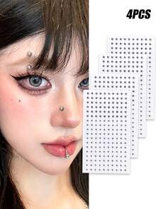 1/2/4/6/10 Sets Waterproof Faux Piercing Jewelry, 180pcs Total, Including Self-Adhesive Lip Rings, Eyebrow Rings, Nose Rings And Belly Button Jewelry, Back To School, Face Rhinestone Sticker Set - 彩色 - 查看 12